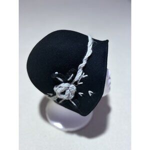 Vintage Platania Italy 100% Wool Black Artisan Hat Hand Stitched Detail